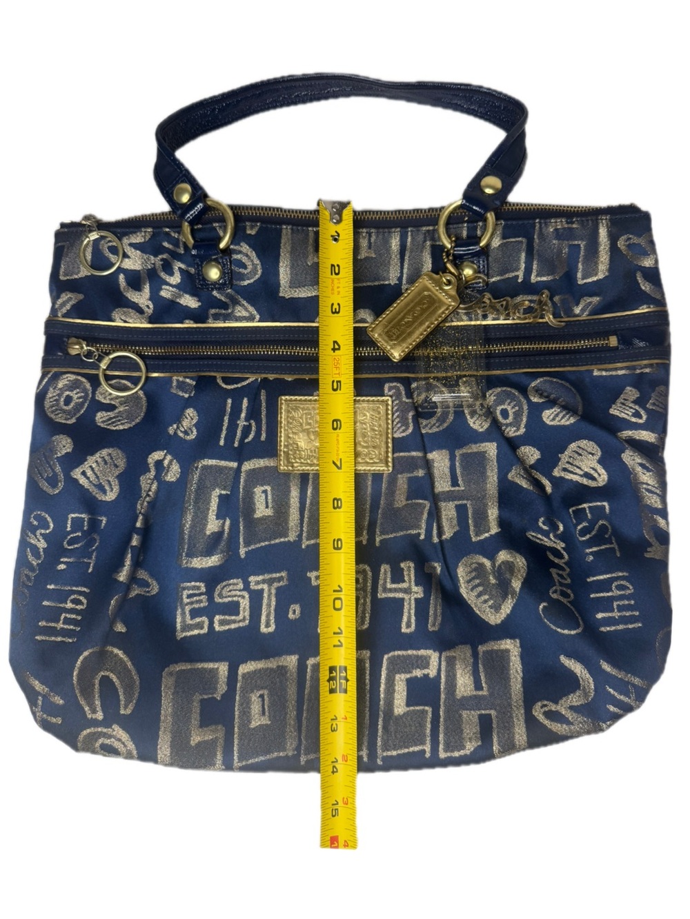 Coach Navy and Metallic Gold Signature Tote - Picture 11 of 16
